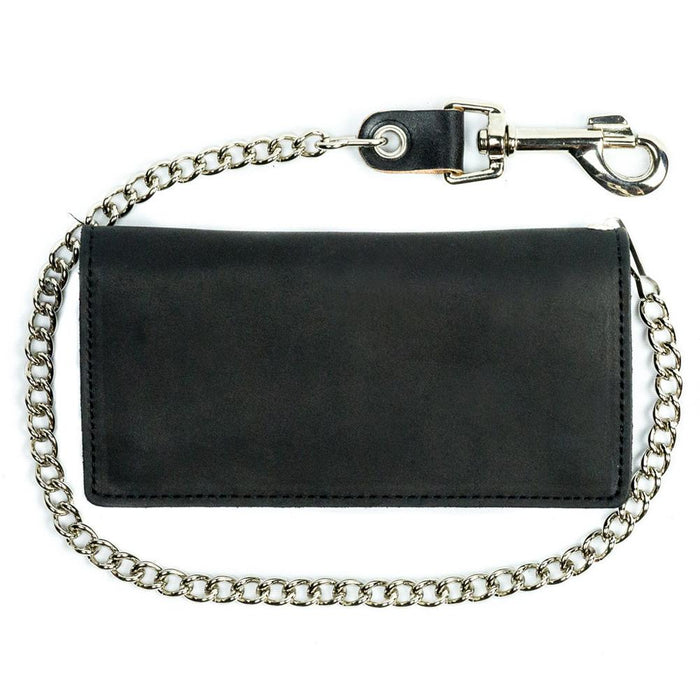Bi-Fold Chain Wallet Black Black: Features:

12" Chain with Trigger Hook
Snap Closure
6 Credit Card Slots
Zippered Pocket