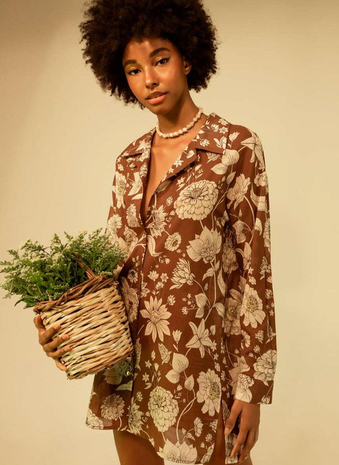 Shirts Blue Cicada Bianca Shirt Flowers O/S / Flowers Apoella