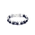 Bk Link SS Bracelet W/Bk Stone: Features:

Black &amp; Silver Motorcycle Chain Bracelet
Polished stainless steel outer links