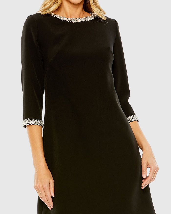 Black Embellished Crepe Cocktail Dress - Mac Duggal