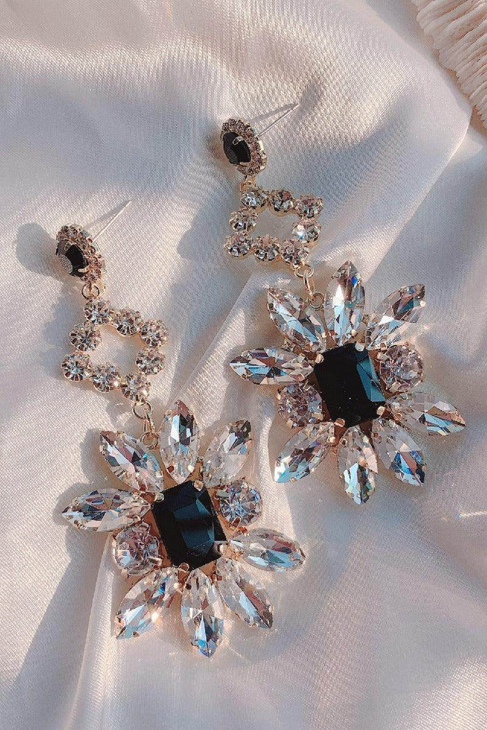 Black Jewel Earrings Crystal Exaggerated Earrings 634521961713 - COCOMELODY