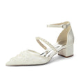 Block Heel 4.5cm Lace Silk-Like Pearl Embroidered Mesh Shoes CK0493