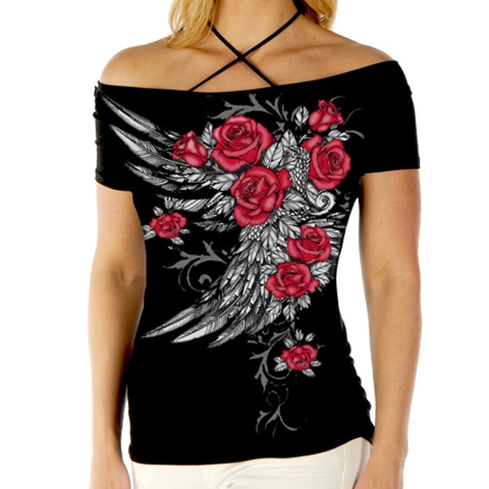 Blossomed Elegance: Features:

Women's Blossomed Elegance - Off Shoulder Spaghetti Strap Top
MATERIAL- 95% Polyester, 5% Span