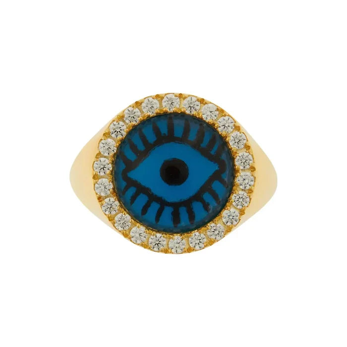 Rings Ileana Makri Blue Eye Chevalier Ring Zircon Gold Plated O/S Apoella