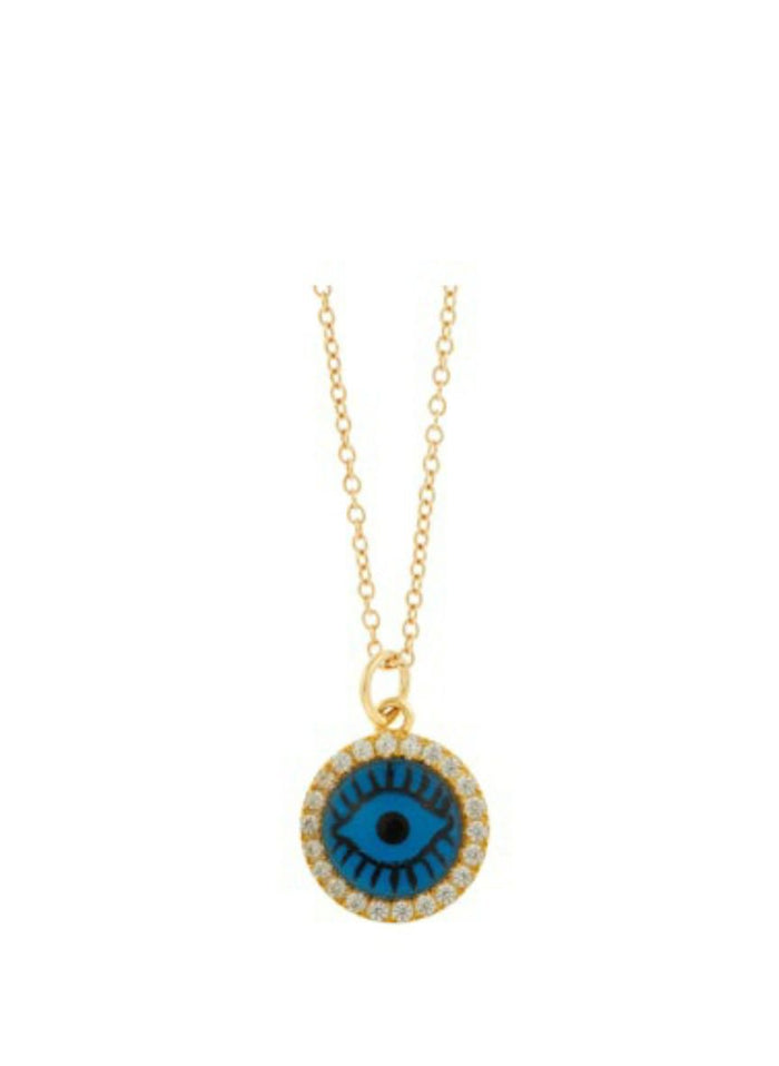 Necklaces Ileana Makri Blue Eye Crystal Necklace White Zircon Gold Plated O/S Apoella