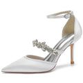Blue Rhinestone Ankle Strap Pointy Stiletto Heels CK0131 - COCOMELODY