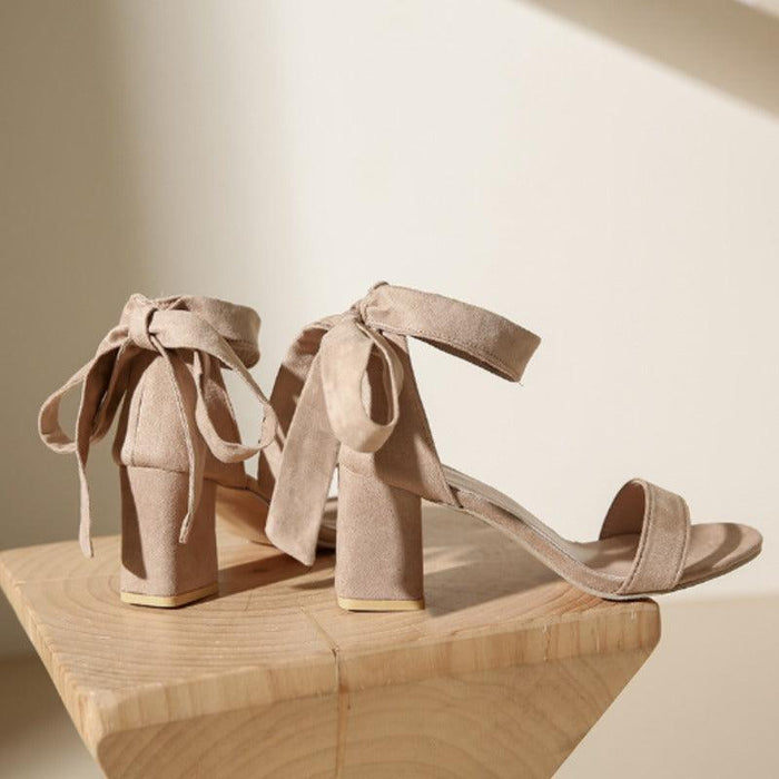 Bow Detail Open Toe Block Heel Sandals with Ankle Strap Shoes 773686912066