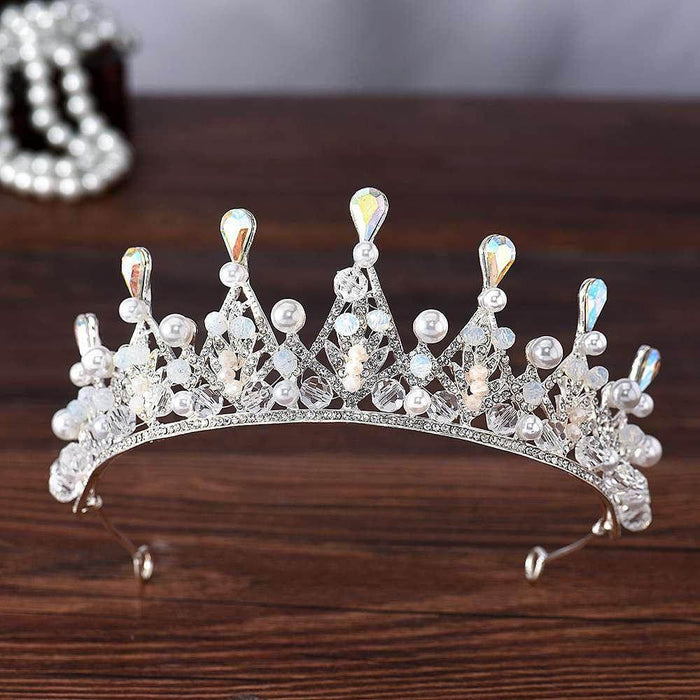 Bridal handmade Pearl tiara Pop Crystal accessories Princess headband Alloy rhinestone Women's Tiara 625613705276 - COCOMELODY