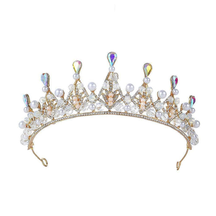 Bridal handmade Pearl tiara Pop Crystal accessories Princess headband Alloy rhinestone Women's Tiara 625613705276 - COCOMELODY