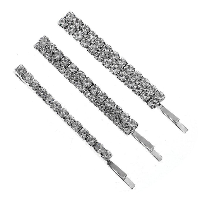 Bridal style simple double row rhine-diamond metal hairpin for women bangs hairpin side clip 676372531083 - COCOMELODY