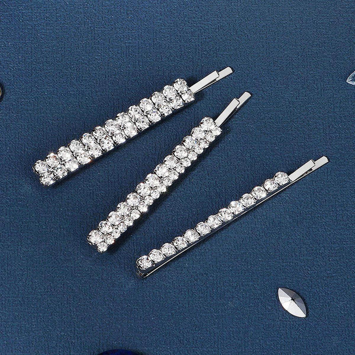 Bridal style simple double row rhine-diamond metal hairpin for women bangs hairpin side clip 676372531083 - COCOMELODY
