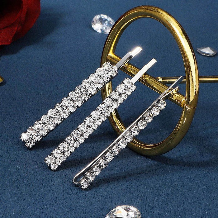 Bridal style simple double row rhine-diamond metal hairpin for women bangs hairpin side clip 676372531083 - COCOMELODY