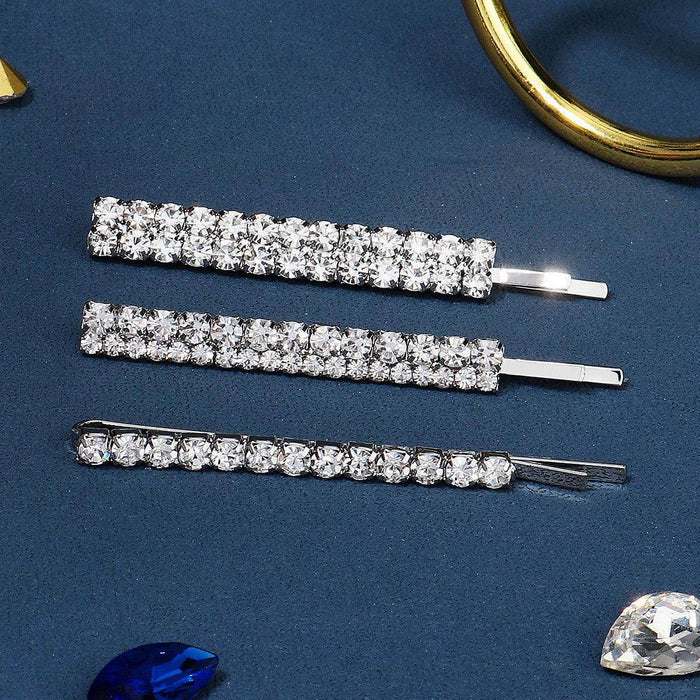 Bridal style simple double row rhine-diamond metal hairpin for women bangs hairpin side clip 676372531083 - COCOMELODY