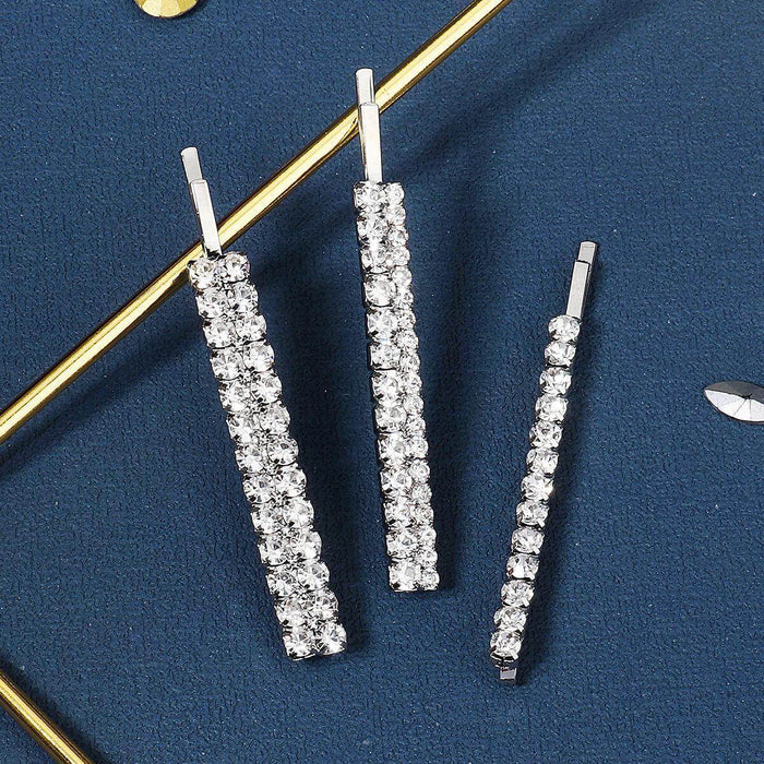 Bridal style simple double row rhine-diamond metal hairpin for women bangs hairpin side clip 676372531083 - COCOMELODY