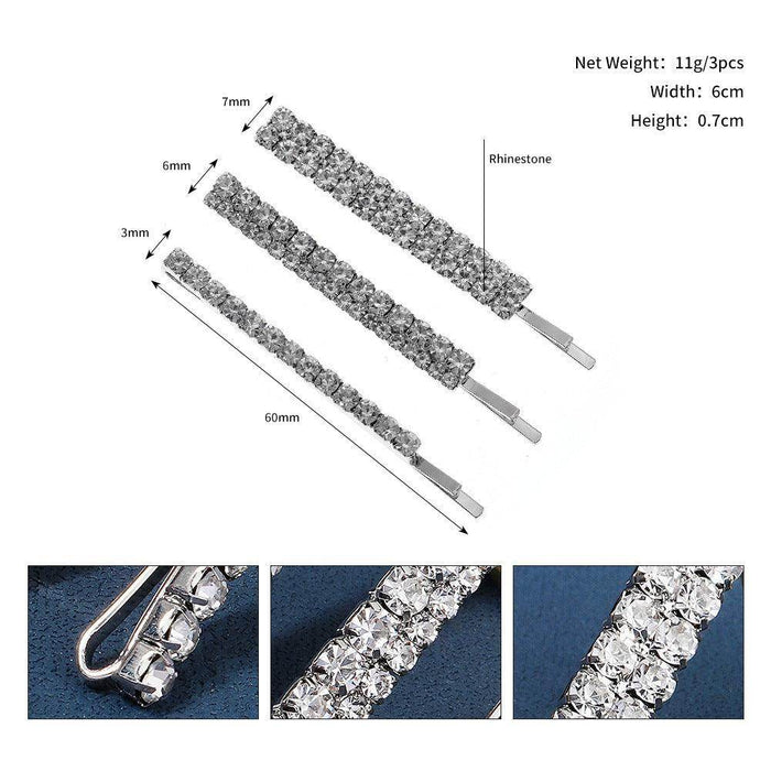 Bridal style simple double row rhine-diamond metal hairpin for women bangs hairpin side clip 676372531083 - COCOMELODY