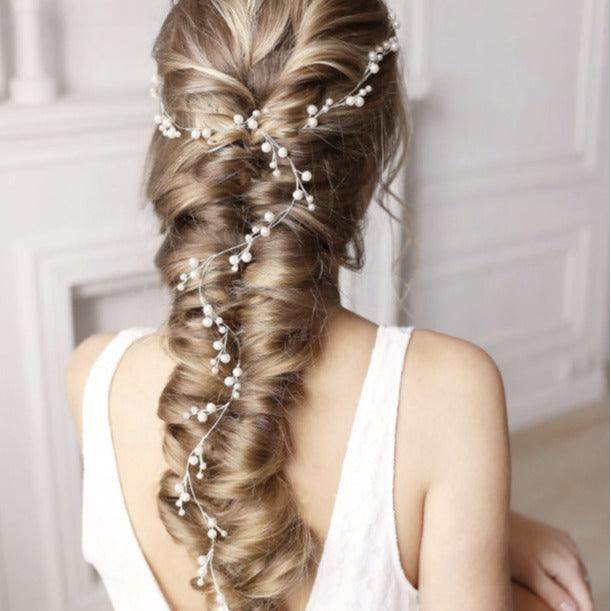 Bride wedding headwear 1 meter long pearl copper hair chain handmade hair accessories 782453848826 - COCOMELODY