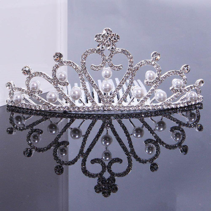 Bride's hair tiara Bride's little tiara with comb rhinestone pearl tiara 651428713487 - COCOMELODY