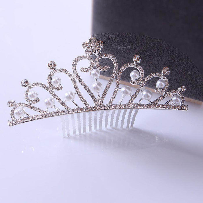Bride's hair tiara Bride's little tiara with comb rhinestone pearl tiara 651428713487 - COCOMELODY