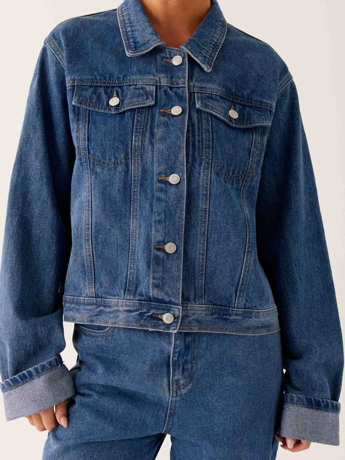 Button Down Cropped Oversized Denim Jacket - Allen Fitness | Running Shoes, Leggings & Activewear UK