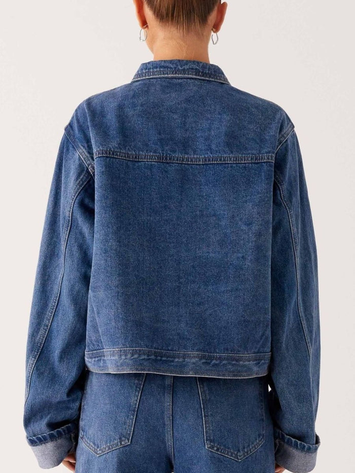 Button Down Cropped Oversized Denim Jacket - Allen Fitness | Running Shoes, Leggings & Activewear UK