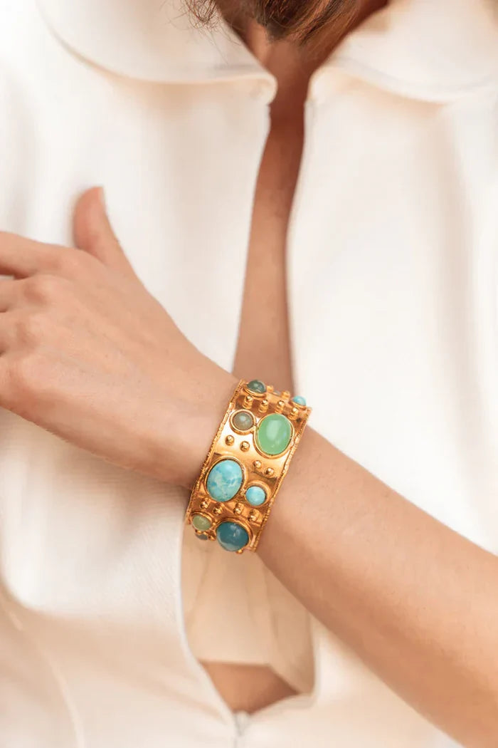 Bracelets Sylvia Toledano Byzantine Thin Cuff With Stones Bracelet Gold/Larimar O/S Apoella