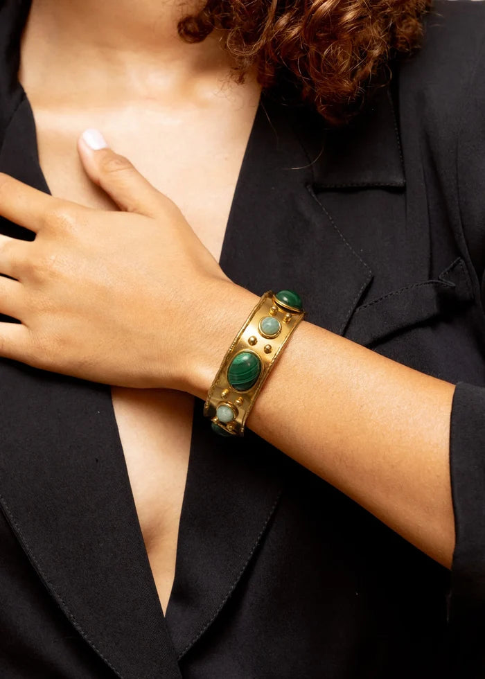 Bracelets Sylvia Toledano Byzantine Thin Cuff With Stones Bracelet Gold/Malachite/Amazonite O/S Apoella