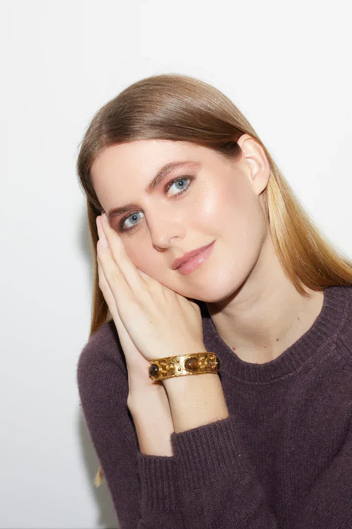 Bracelets Sylvia Toledano Byzantine Thin Cuff With Stones Bracelet Gold/Quartz Fume O/S Apoella