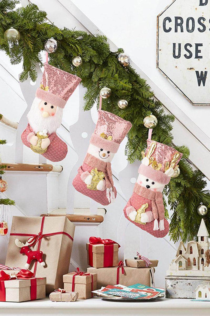 Christmas decorations European pink sequin gift socks 837007874031 - COCOMELODY