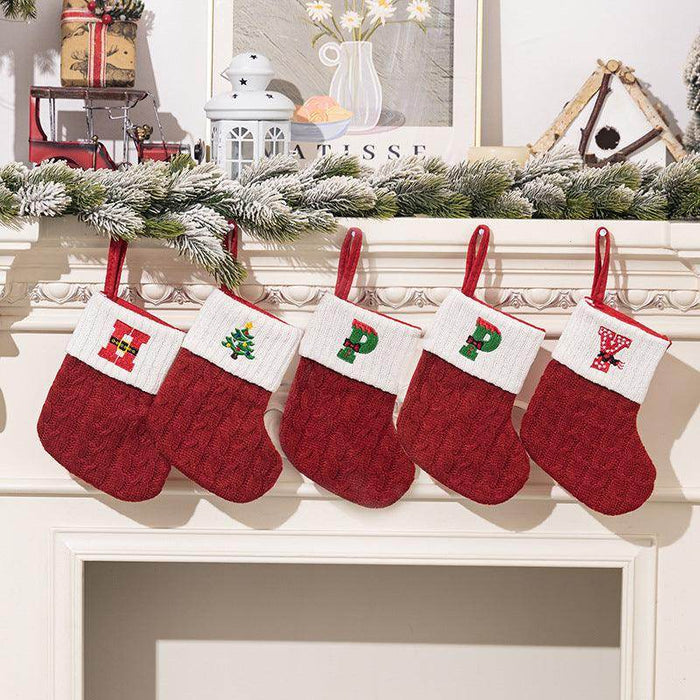Christmas decorations Red knitted alphabet Embroidery Christmas socks Colorful DIY name gift socks 831001958177 - COCOMELODY