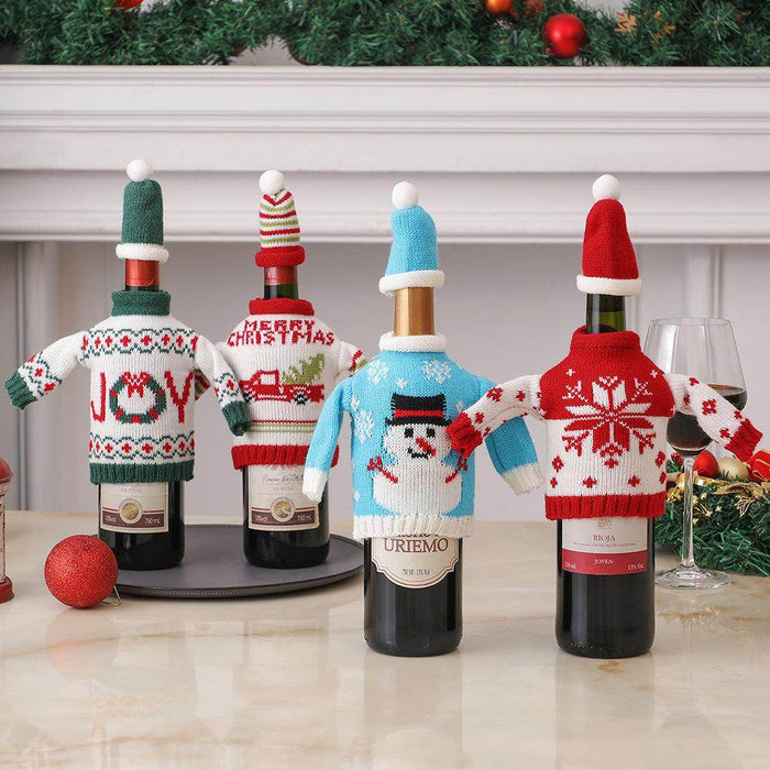 Christmas decorations wine knit bottle set holiday scene layout 807308392160 - COCOMELODY