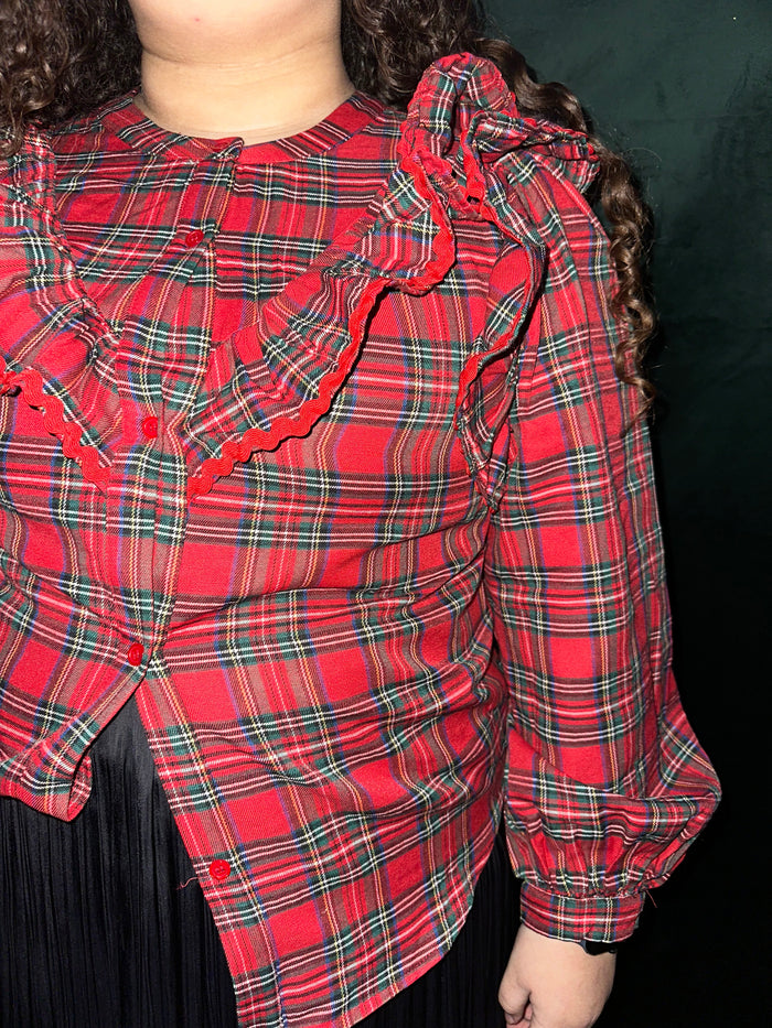 Christmas Plaid Ruffled Top