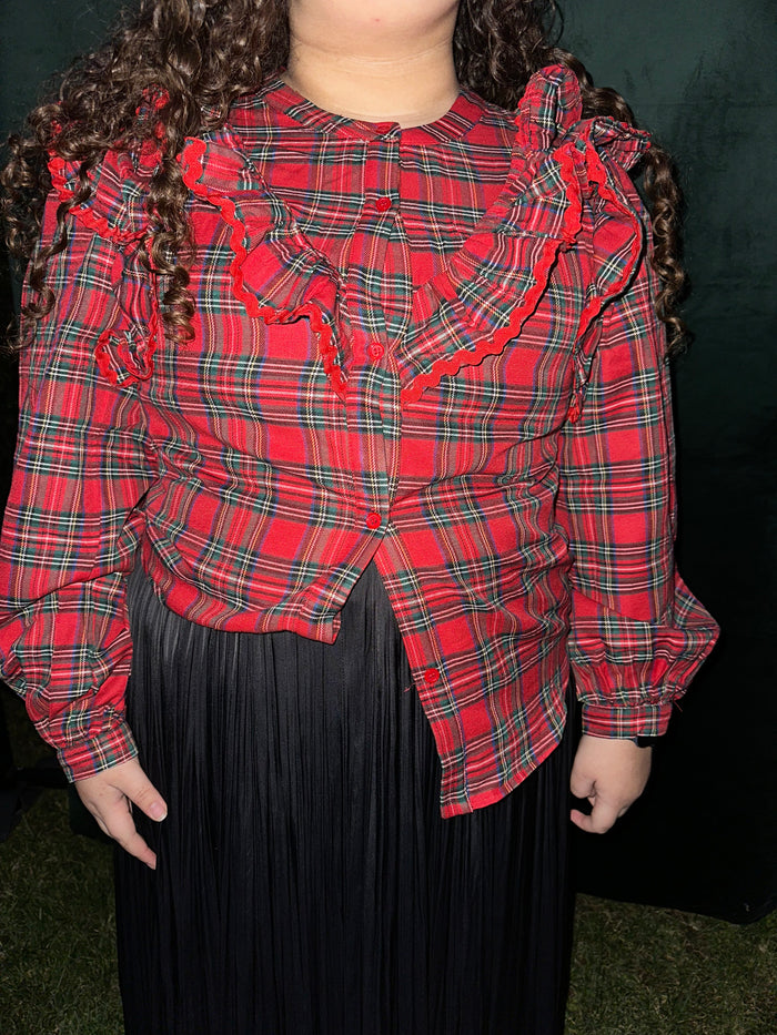 Christmas Plaid Ruffled Top