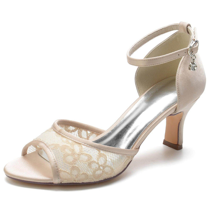 Chunky Heel 6.5cm Silk-Like Lace Shoes CK0325 - COCOMELODY