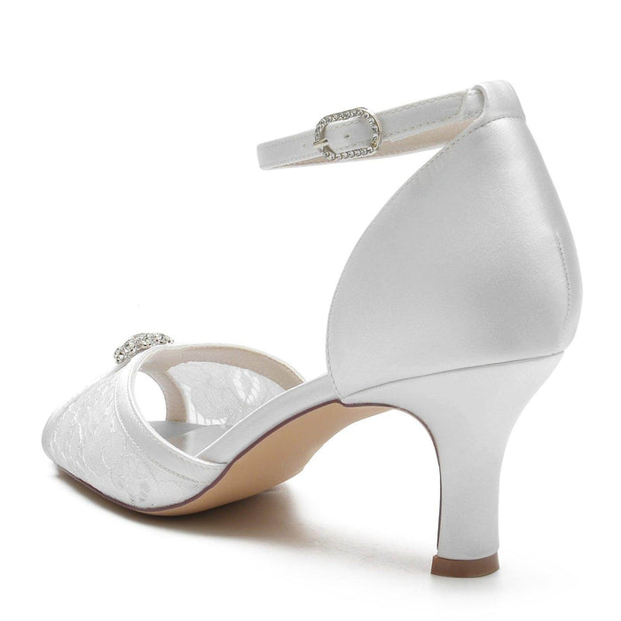 Chunky Heel 6.5cm Silk-Like Lace Shoes CK0326 - COCOMELODY