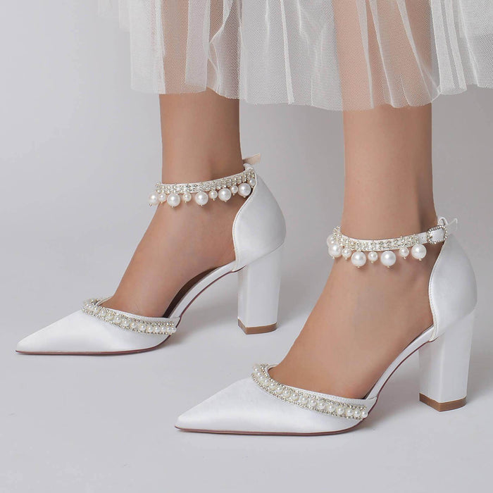 Chunky Heel 8.5cm Silk-Like Shoes CK0190 - COCOMELODY