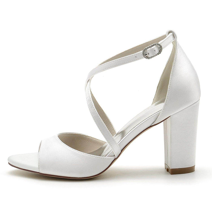 Chunky Heel 8.5cm Silk-Like Shoes CK0346 - COCOMELODY