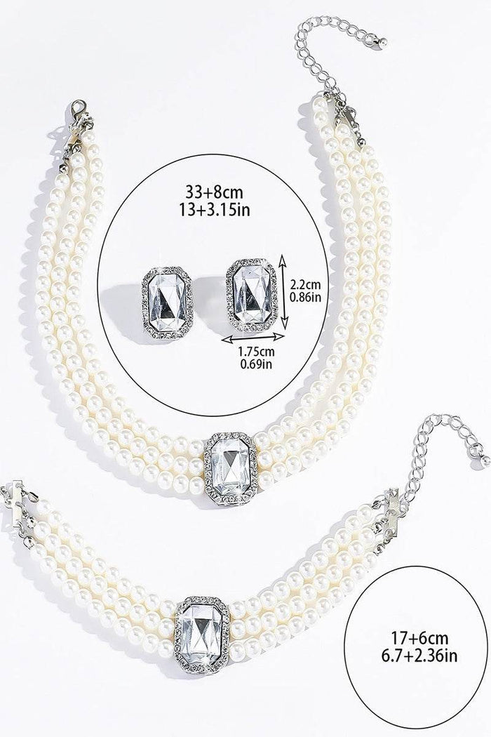 Classic Pearl/Bracelet/ Wedding Earrings/Necklace Jewelry Sets (Set of 3) 834263932975 - COCOMELODY