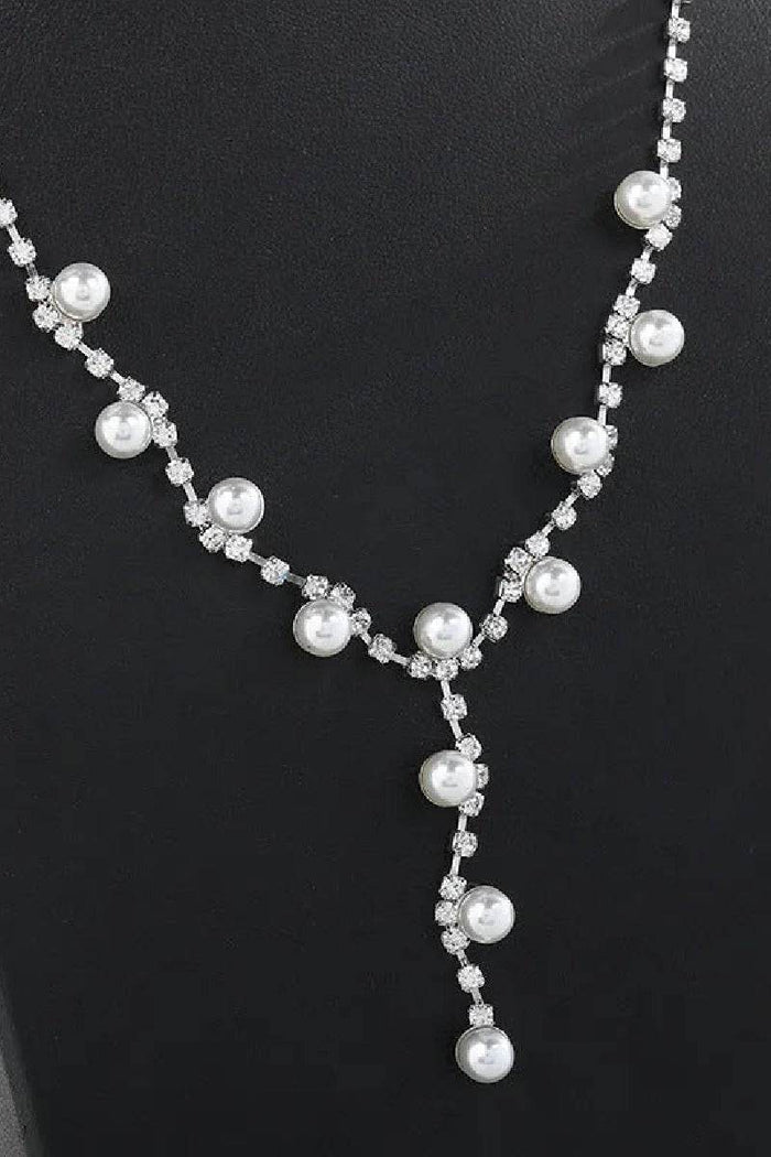 Classic Pearl/Zircon Wedding Earrings/Necklace Jewelry Sets (Set of 2) 617939321130 - COCOMELODY