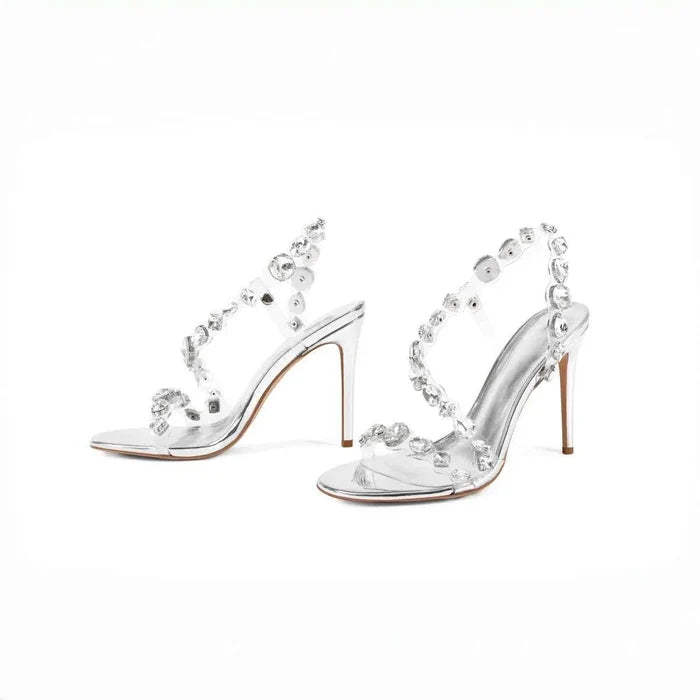 Clear PVC Rhinestone Slingback Sandals Open-Toe Thin Stiletto Heels