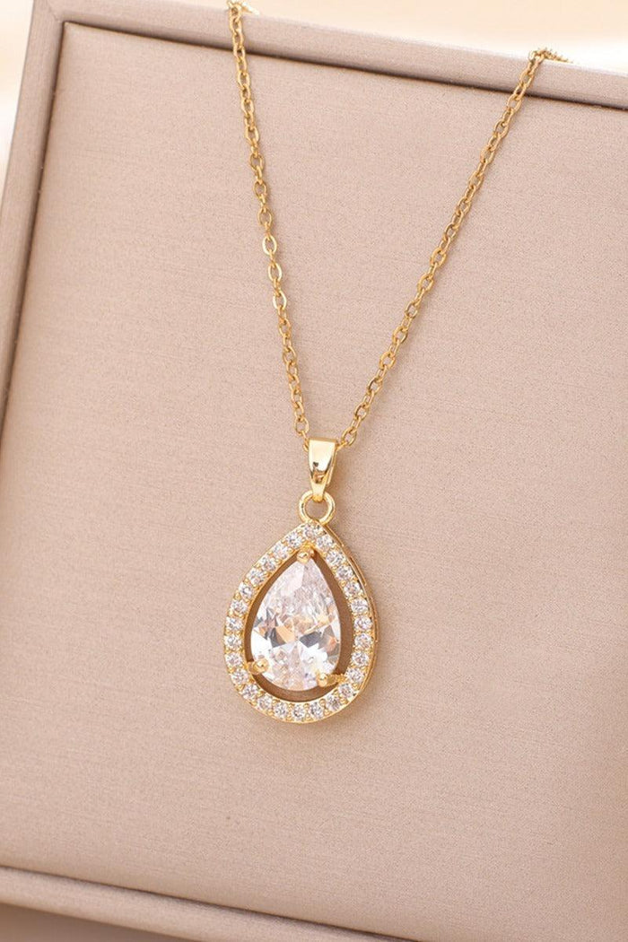 Clear Teardrop CZ Pendant Necklace Stainless Steel 919133471194
