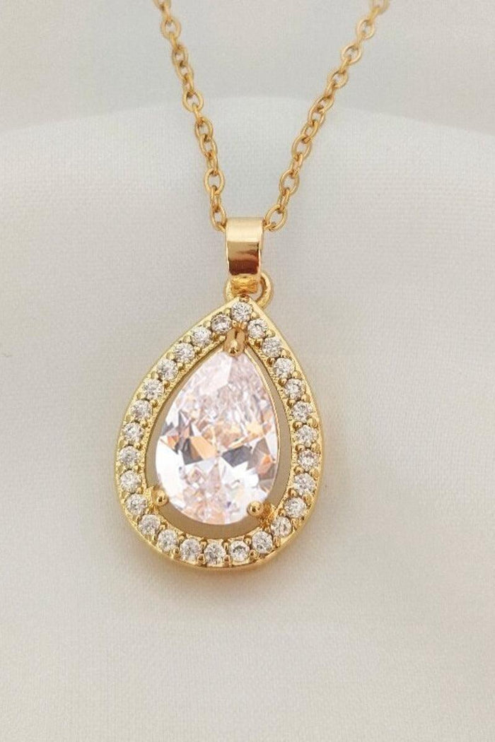 Clear Teardrop CZ Pendant Necklace Stainless Steel 919133471194