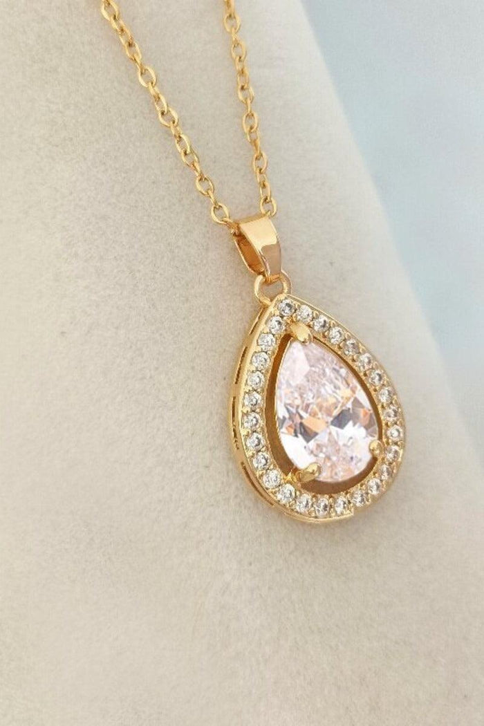 Clear Teardrop CZ Pendant Necklace Stainless Steel 919133471194