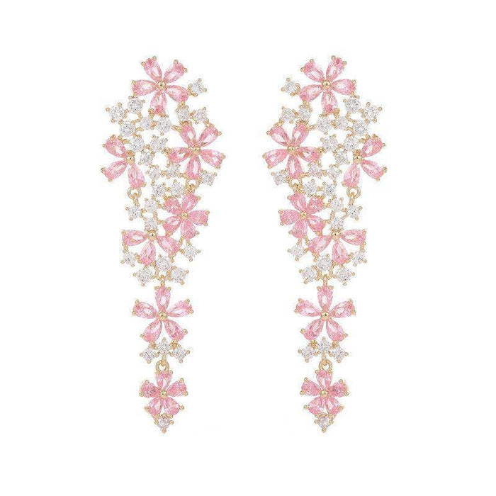 Colored zircon flower earrings 722044565739 - COCOMELODY