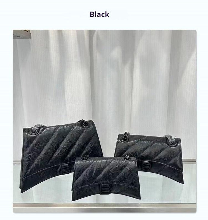 Cowhide pleated diamond check chain bag evening bag 706471330384 - COCOMELODY