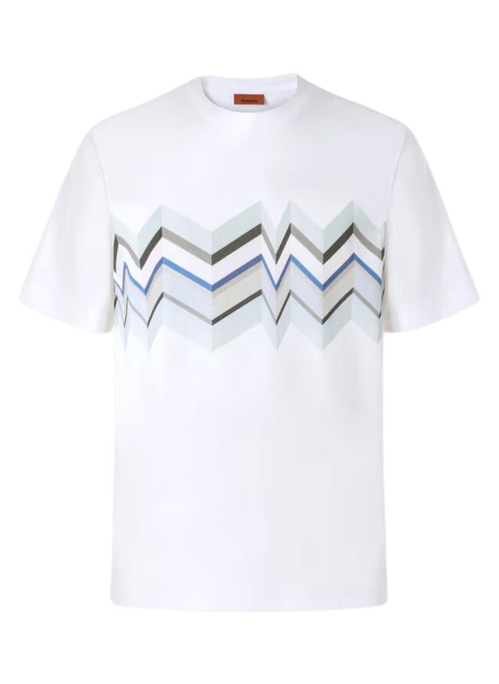 T-shirts Missoni Crew-neck Cotton T-shirt with Irregular Zigzag Light Blue Print Apoella