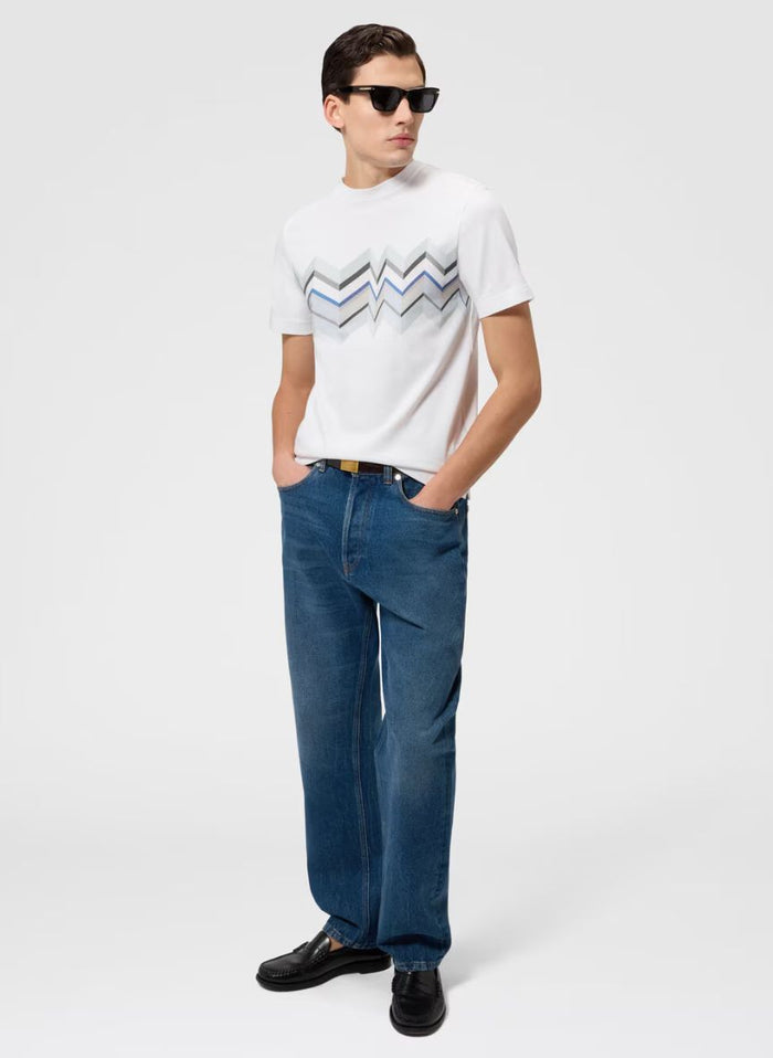 T-shirts Missoni Crew-neck Cotton T-shirt with Irregular Zigzag Light Blue Print Apoella