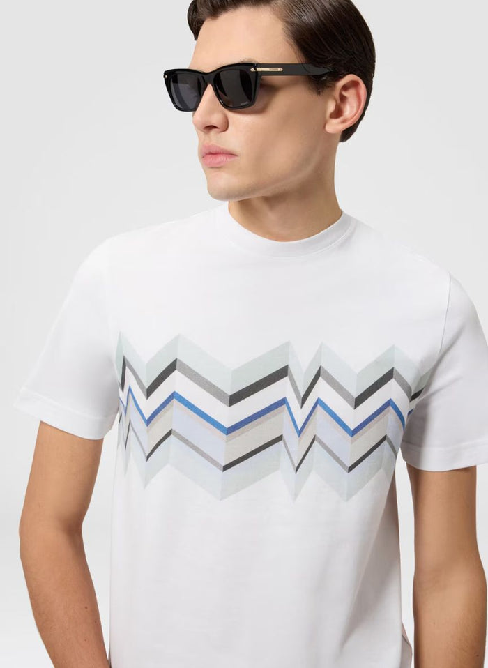 T-shirts Missoni Crew-neck Cotton T-shirt with Irregular Zigzag Light Blue Print Apoella