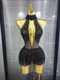 Denise sexy mesh see-through sequin tassel bodycon bodysuit for nightclub and birthday party styling