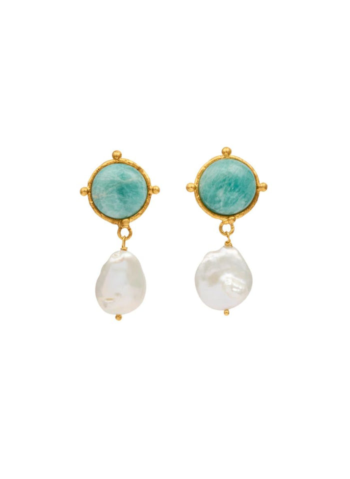 Earrings Sylvia Toledano Diane 2 Stone Earrings Pearl/Amazonite O/S Apoella