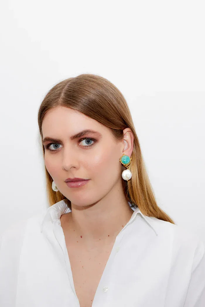 Earrings Sylvia Toledano Diane 2 Stone Earrings Pearl/Amazonite O/S Apoella